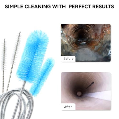 Flexible Drain Brush, 66 Inch Long Double Ended Hose Pipe and 58 Inch Tube Cleaning Brush and 2 Pack 8 Inch Straw Cleaner Brush - color: Blue