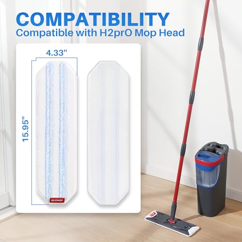 Mop Head Replacement Pads for O Cedar H2pro Flat Mop System, 9 PCS Reusable & Washable Microfiber Replacements Pads for Various Floors, Blue and White Stripes - size: 9 PCS - 15.95” x 4.33”