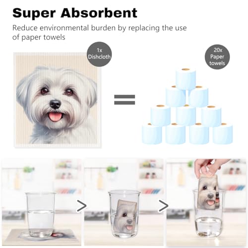 5 Pcs Cute Doggy Swedish Dishcloths, Pyrenean Mountain Dog & Greyhound Swedish Dishcloth, Staffordshire Bull Terrier Dish Cloths for Drying Dishes, Reusable Cleaning Cloths, Dog Lover Gifts for Women - color: Lm 03427
