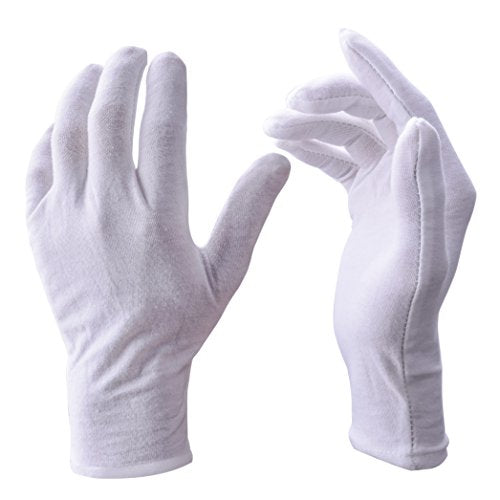 12 Pairs White Cotton Gloves Soft Cloth Dust Hand Gloves Work for Men Women Art Crafting Handling, Eczema, BBQ, Coin Jewelry Watch Inspection, Dry Hands Sleeping, Archival, Large - size: Large