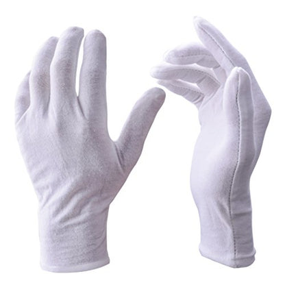 12 Pairs White Cotton Gloves Soft Cloth Dust Hand Gloves Work for Men Women Art Crafting Handling, Eczema, BBQ, Coin Jewelry Watch Inspection, Dry Hands Sleeping, Archival, X-Large - size: X-Large (Pack of 12)