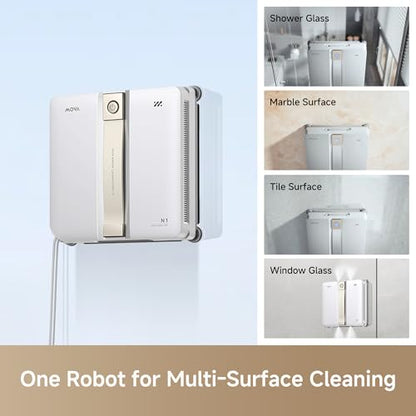 Mova N1 Window Cleaning Robot, Compact Dual-Spray Window Cleaner, 8000Pa Suction, 12-Level Safety Protection, Intelligent Path Planning, 6 Cleaning Modes, for Windows Glass Tiles & Marble, White - color: White