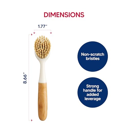 HIC Kitchen Dish Scrubbing Brush, Bamboo with Non-Scratch Bristles, Set of 2 - style: Dish Scrubber Brush, Set/2