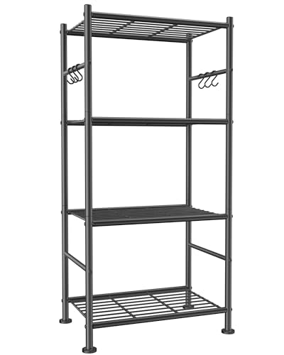 Sakugi Storage Shelves - 4-Tier Large Capacity Shelf Organizer with Hooks, Heavy-Duty Garage Shelving with Leveling Feet, Wobble-Free Rack for Bedroom, Balcony, Garage, 18.1"×12.4"×43.7", Black - color: Black, size: 18.1W×12.4D×43.7H(4T)