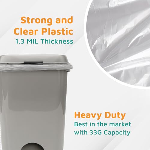 PlasticMill Heavy Duty Trash Bags - Clear Garbage Bags - Plastic Trash Liners - Tall Waste Bags, Trash Can Liners - 33-Gallon Large Kitchen Rubbish Sacs, 1.3 Mil, 33"x39" (100-Count)