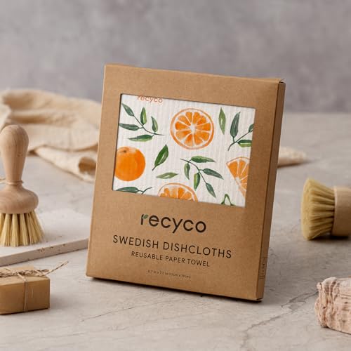 RECYCO Swedish Dishcloths for Kitchen | 5 Pack Washable Dish Rags | Cellulose Reusable Cleaning Paper Towels | Absorbent Counter Dish Cloth Sponge Kitchen Wipes, 8" L x 7" W - color: Fruitful Foliage-5 Pack