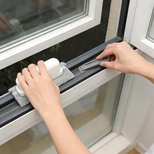 Window Track Cleaning Brush, 2-in-1 Groove & Crevice Cleaner with Scraper, Small Gap Cleaning Tool for Sliding Doors, Window Sills, Shower Tracks & Tight Spaces-Gray