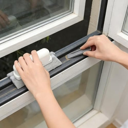 Window Track Cleaning Brush, 2-in-1 Groove & Crevice Cleaner with Scraper, Small Gap Cleaning Tool for Sliding Doors, Window Sills, Shower Tracks & Tight Spaces-Gray