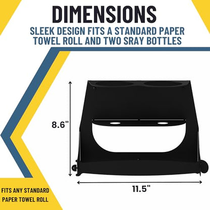Koova Spray Bottle & Paper Towel Rack Heavy Duty- Wall Mount Storage for 2 Spray Bottles and Paper Towel Roll Utility Organizer Hardware Included - Made in USA Sturdy Metal Holder for Home and Garage