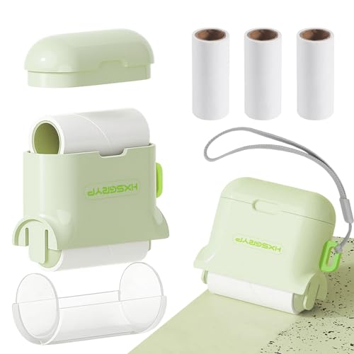 150 Sheets Mini Lint Roller Set Portable Travel Essentials Pet Hair Rollers for Clothes Refillable Pocket Size Sticky Lint Remover with Cover & Built-in Storage Compartment (Green) - color: Green