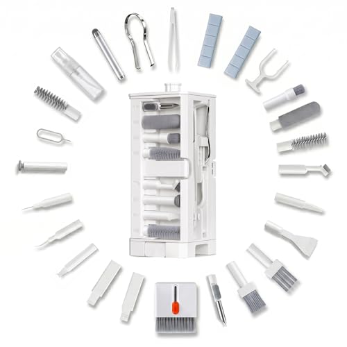 Phone and Keyboard Cleaning Kit by JM.JEEMI, Professional Electronics Cleaner with Charging Port Cleaner & Keycap Puller, Cleaning Tool Set for Laptop, Earbuds, Camera and PC Monitor, White - size: 32-in-1