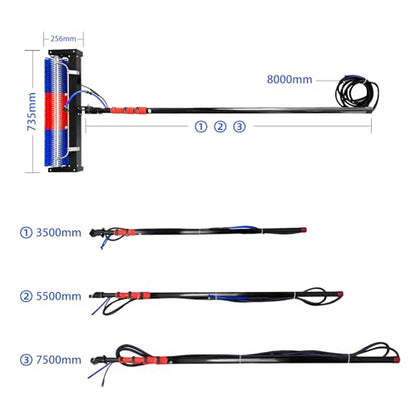 Solar Panel Cleaning Roller Brush, 11FT Adjustable Window Cleaning Brush and Pole, Automatic Solar Panel Brush, Rotating Cleaning Brush, Wash Brush with Lithium Battery and Power Converter - size: 11FT-double