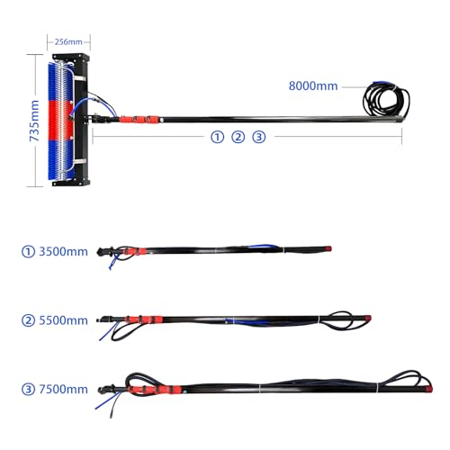 Solar Panel Cleaning Roller Brush, 11FT Water Fed Pole Kit, Solar Panel Electric Cleaning Brush, Adjustable Outdoor Window Cleaning Kit, Photovoltaic panel cleaning tools, with Power Converter - size: 11FT-inverter