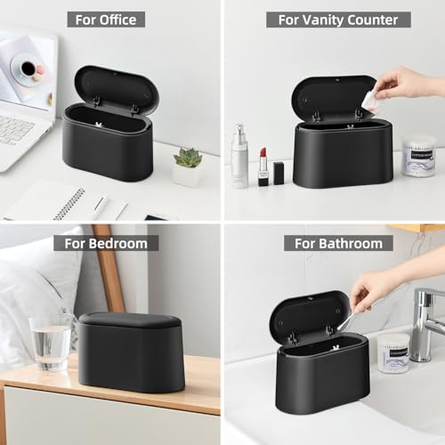SUBEKYU 0.5 Gal Mini Countertop Trash Can with Lid for Desktop, Small Garbage Can for Office, Tiny Wastebasket, Plastic,Black - color: Black with lid
