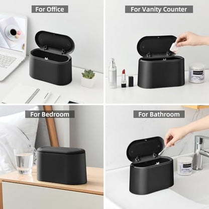 SUBEKYU 0.5 Gal Mini Countertop Trash Can with Lid for Desktop, Small Garbage Can for Office, Tiny Wastebasket, Plastic,Black - color: Black with lid