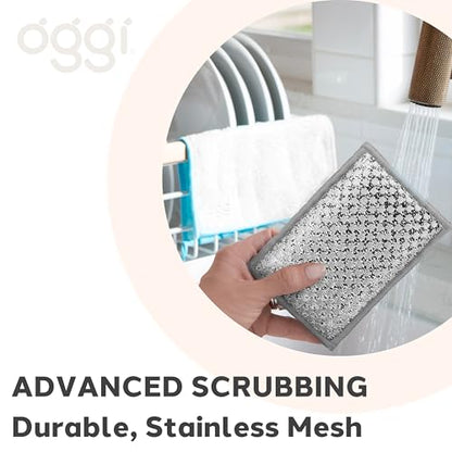 OGGI Bambou Odor-Free Scrubbing Sponges - Natural Scrub Sponges for Dishes, 91% Bamboo-Derived Rayon Cellulose Fiber, Reusable, Absorbent, Durable Scrubbers, Non-Scratch, Washable - 3 pcs, 7x4 - color: White/Gray