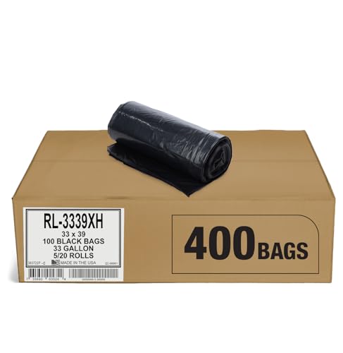 Aluf Plastics 33 Gallon Trash Can Liners (400 Count) - 33" x 39" - Thick 1.5 MIL Equivalent Black Trash Bags for Bathroom, Kitchen, Office, Industrial, Commercial, Recycling and More - color: Black, style: 33 Gal, 1.2 Mil, 400 Count