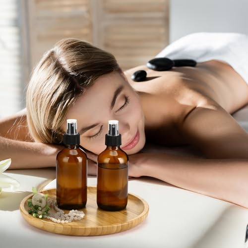 Norme 12 Pcs 8 oz Glass Spray Bottles with Funnels and Labels Refillable Cosmetic Empty Spray Bottles with Sprayer Containers for Essential Oil Cleaning Solutions(Amber,Stylish) - color: Amber, style: Stylish