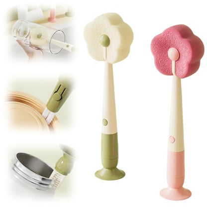 360° Flexible Silicone Bottle Brush with Long Handle, 2026 New Soft Bristle Cup Cleaner Brush, Flexible Water Bottle Cleaning Brush for Narrow Neck Bottles, Water Bottles, Baby Bottles (Pink+Green) - color: Pink+green