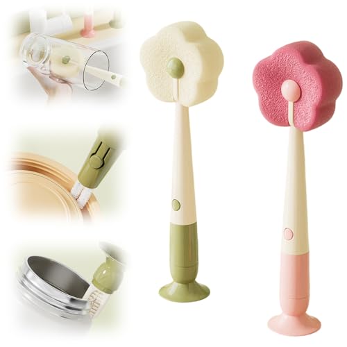 360° Flexible Silicone Bottle Brush with Long Handle, 2026 New Soft Bristle Cup Cleaner Brush, Flexible Water Bottle Cleaning Brush for Narrow Neck Bottles, Water Bottles, Baby Bottles (Pink+Green) - color: Pink+green