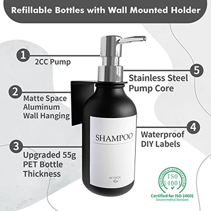 Shampoo Dispenser for Shower Wall, Shampoo and Conditioner Dispenser with 16 Waterproof Labels, No Drill Shower Soap Dispenser Bathroom, Shower Soap Dispenser Wall Mounted,17oz, 3 Pack, Silver Black - color: 1-black Bottle + Silver Pump