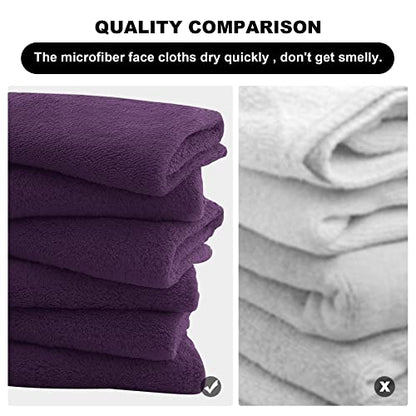 MOONQUEEN Microfiber Facial Cloths Fast Drying Washcloth 12 Pack - Premium Soft Makeup Remover Cloths - Grape Purple - color: Grape Purple, size: 12x12 Inch (Pack of 12)