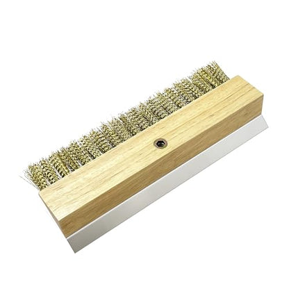 Wood Brush Head with Steel Scraper 9.6 Inch Pizza Oven Brush Brass Bristles Replacement Brush Head - size: 9.8 Inch
