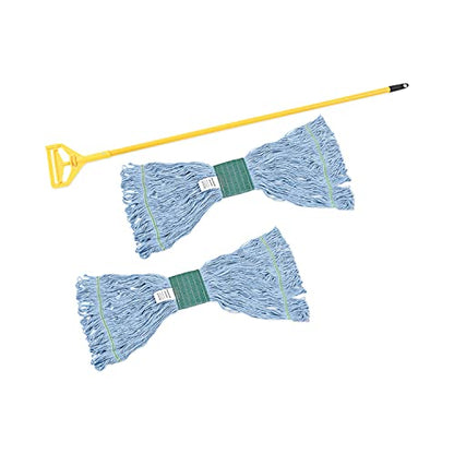 Boardwalk BWK400MBC Looped-End Mop Kit, Medium, 60" Metal/Polypropylene Handle, Blue/Yellow