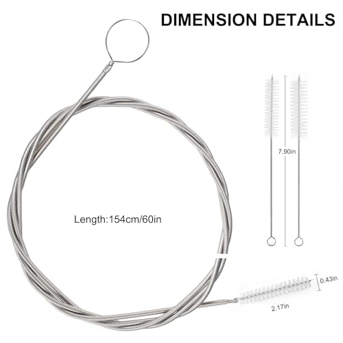 CiaraQ 11-Piece Tube & Pipe Cleaning Brush Set – 10 Rigid Brushes 1/16"-1" + 60" Flexible Wand Brush, Medium-Stiffness Nylon – for Drains, Guns, Coffee & Labs - color: White+white, size: 8.0 Inch & 60 Inch