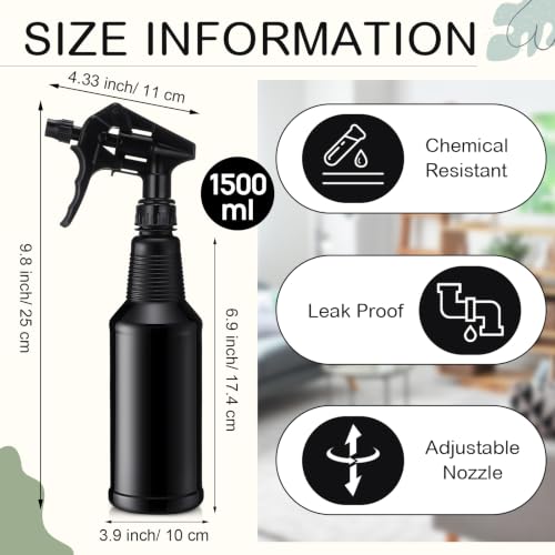 Honeydak 3 Pack Plastic Spray Bottles 48 oz Heavy Duty Opaque Spray Bottles UV Light Blocking Refillable Reusable Leak-proof Sprayers for Cleaning Solution Kitchen Garden Home Plant(Black) - color: Black, size: 48 oz