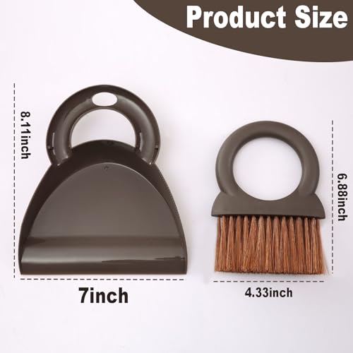 Round Handle Brush and Dustpan Set Small Broom & Dustpan Portable Handheld Sweeper for Desktop Sofa Floor Pet Nest (Coffee) - color: Coffee