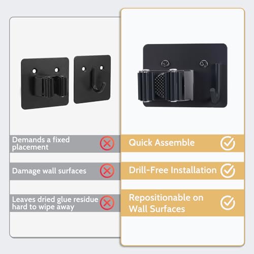 4pcs Magnetic Broom Holder Wall Mount, Black | 12.13lbs Heavy Duty, Mop and Broom Organizer, No Drill Tool Gripper, For Garage Home Office RV & Living Room