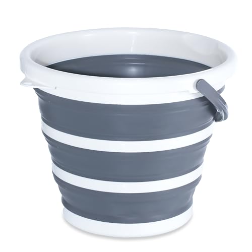 10L Round Collapsible Bucket, 2.6 Gallon Portable Folding Water Container with Handle for Camping, Fishing, Hiking, Travel & Gardening