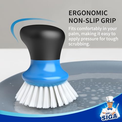 MR.SIGA Dish Scrub Brush, Palm Brush Dish Scrubber with Ergonomic Grip, Kitchen Brushes for Dishes, Blue, Pack of 2 - color: Blue