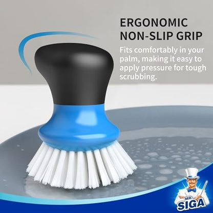 MR.SIGA Dish Scrub Brush, Palm Brush Dish Scrubber with Ergonomic Grip, Kitchen Brushes for Dishes, Blue, Pack of 2 - color: Blue