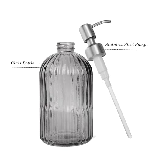 14Oz Gray Soap Dispenser Bathroom, Clear Glass Hand Soap Dispensers with Stainless Steel Pump, Refillable Dish Soap Dispenser for Kitchen, Countertop Soap Dispensers - color: Gray