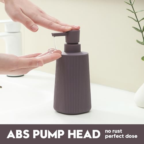 Small Soap Dispenser for Bathroom and Kitchen, Modern Farmhouse Striped Style Plastic Hand Soap Dish Soap Dispenser with Pump Matte Purple - color: Lavender Purple