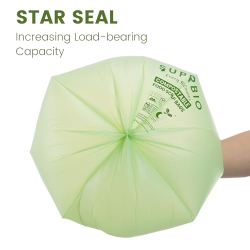 SUPERBIO 1.6 Gallon Handle Tie Compostable Food Scrap Bags, Small Compost Bags with Handles, 50 Count, 2 Pack, BPI & OK compost INDUSTRIAL - color: 1.6 Gallon Handle Tie, 100 Count (2 Pack)