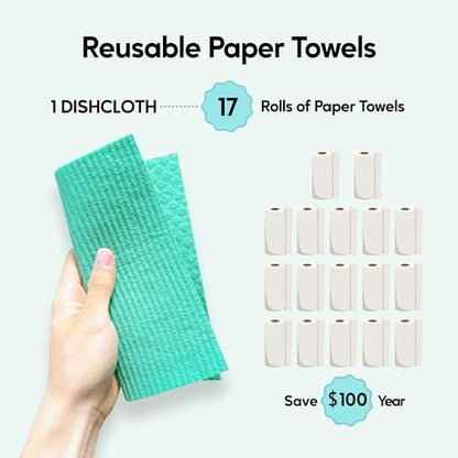 Swedish Dishcloths for Kitchen, 5 Pack Swedish Dish Cloths, Ultra Absorbent Reusable Paper Towels, Cellulose Sponge Cloths, Quick Drying, No Odor, Dishwasher Safe Green - color: Green