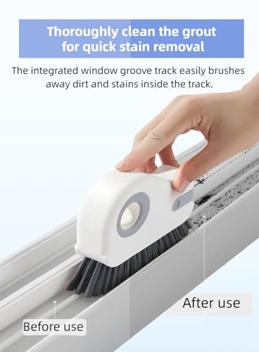 2 in 1 Groove Cleaning Brush for Window Tracks & Sliding Door Tracks, Hard Bristle Scrubber with Hidden Scraper for Window Sills, Window Seals, and Narrow Crevices (Gray) - color: Gray