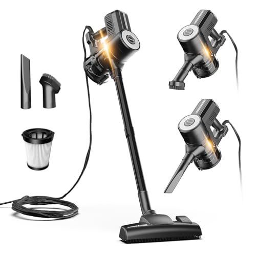 Roomie Tec Corded Stick Vacuum Cleaner - 450W, Lightweight 2-in-1 Handheld with Powerful Suction, Bagless HEPA Filter, Large Dust Capacity (Black) - color: Black