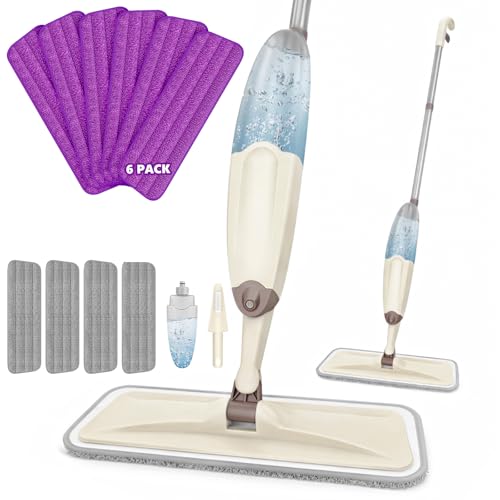 HOMTOYOU Wet Spray Mops with 10 Reusable Pads: Wet Mop for Hardwood Tile Wood Laminate Vinyl - Absorbs Pet Hair Dust