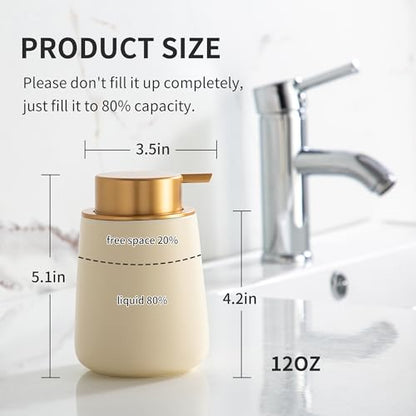 Enra Foaming Soap Dispenser,12 Oz Modern Foam Soap Dispenser with Gold Pump for Bathroom, Kitchen with Easy-to-Press Pump (Beige Foam Gold Pump) - color: Foam-beige-gold Pump