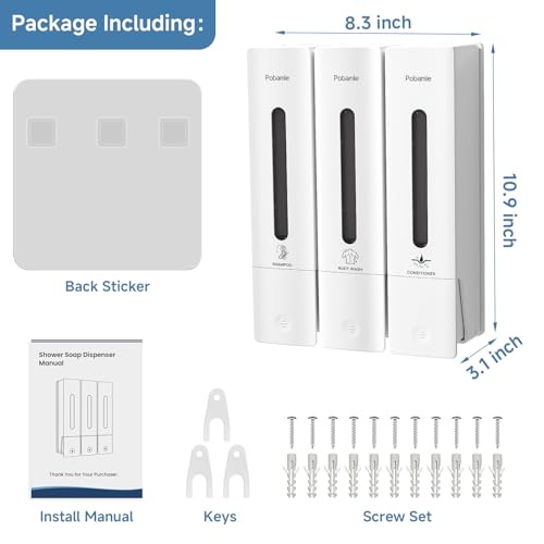 1984 Shower Soap Dispenser Bathroom Set Shampoo Conditioner Body Wash Dispenser Wall Mounted Shower Shampoo Dispenser 3 Chamber No Drill for Home Star Hotel 3 x 400ml White - color: White 3