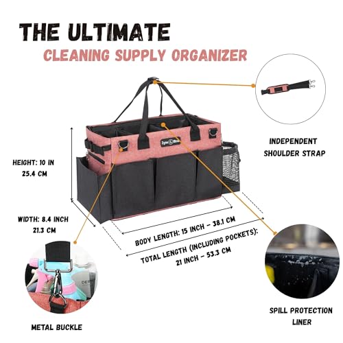 Wearable Cleaning Caddy – Portable Detailing Organizer with Spill-Proof Liner, Straps & Handles – Large Tote for Cleaning Pros, Auto Detailers, and Housekeepers – Red/Gray