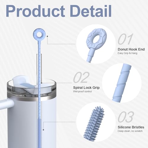 YOTIME Silicone Straw Cleaner Brush, 2 Pcs Reusable Straw Brush(6mm+9mm) for Cleaning Narrow & Wide Straws, Tumblers, Blue - color: Blue