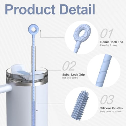 YOTIME Silicone Straw Cleaner Brush, 2 Pcs Reusable Straw Brush(6mm+9mm) for Cleaning Narrow & Wide Straws, Tumblers, Blue - color: Blue