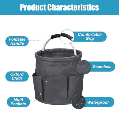 Qivine 17L Cleaning Caddy with Handle, Cleaning Supply Caddy, Foldable Tool Bag Cleaning Products Organizer, Portable Cleaning Bucket Caddy for Cleaning Supplies (Dark Gray) - color: Dark Gray