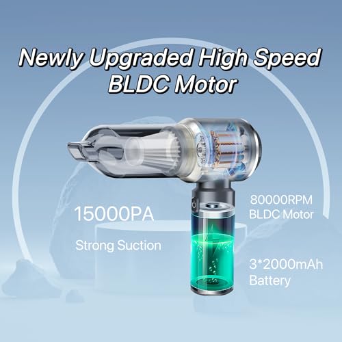 Sharperlife Cordless Handheld Vacuum, Portable Rechargeable 15000Pa Strong Suction Vacuum, 30mins Runtime Lightweight for Car Home Camping