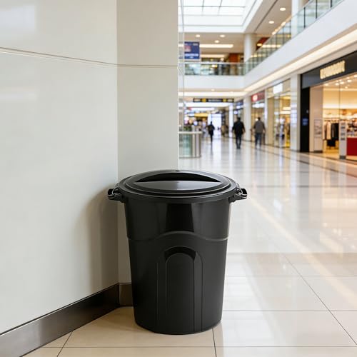 32 Gallon Garbage Can, Included Lid, Indoor/Outdoor, Black